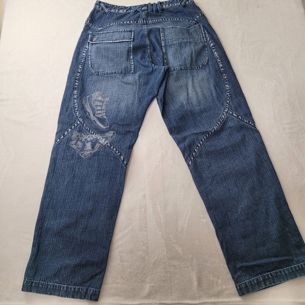 VTG Y2K Air Jordan Men's Baggy Blue Denim Jean With Sneaker Graphics Size 34x34 - Picture 2 of 10